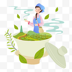 重叠的茶杯图片_茶山采茶姑娘矢量图