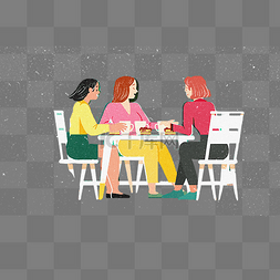 三个女孩喝茶娱乐