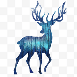 水彩动物麋鹿蓝绿北欧