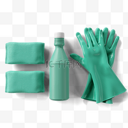 橡胶洗碗手套图片_绿色清洁套装3d元素