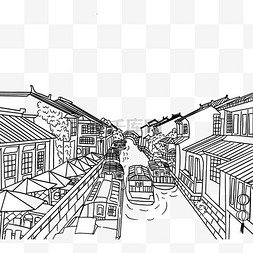 苏州街图片_线描古老街道