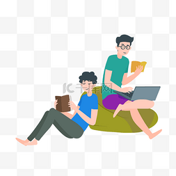 夏季清凉居家看电脑看书人物素材