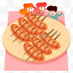 聚会撸串图片_夏季碳烤香肠插画