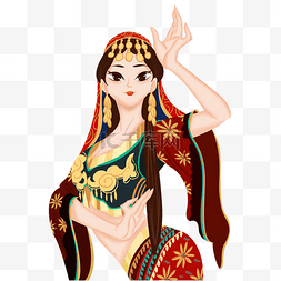 手绘舞蹈人物图片_少数民族人物维吾尔族手绘插画