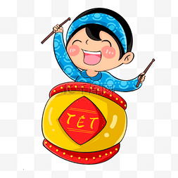 越南新年打鼓的小男孩