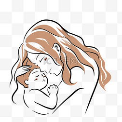 线描母亲节抱孩子的母亲