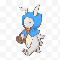 灰色棕色图片_兔子动物蓝色披肩