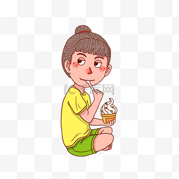卡通人物吃冰淇淋女孩