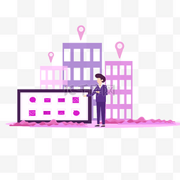 粉紫色系手机通讯信号插画