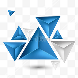 蓝色三角形几何形状立体感折纸