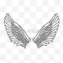线条天使翅膀图片_手绘黑白卡通可爱简约天使线条翅