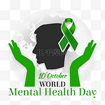 world mental health day手持绿丝带头像剪影元素