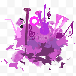 音乐节紫色水墨乐器