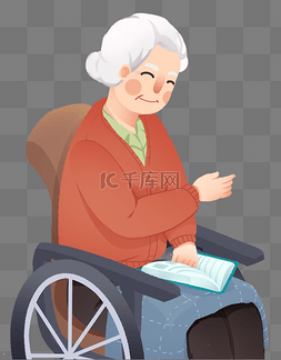 老人看书卡通图片_坐轮椅的老人