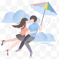 雨伞中的雨图片_雨中的男孩女孩插画