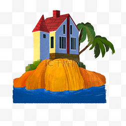 树手掌图片_海岛上的浪漫小房子