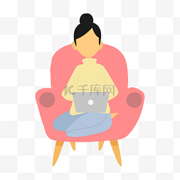 坐沙发的女人图片_扁平风坐着的人元素