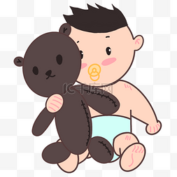 抱着小熊的婴儿插画