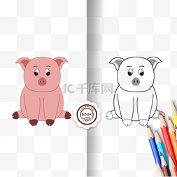 pig clipart black and white 坐立猪涂色