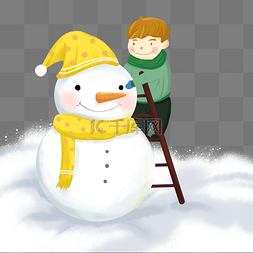 冬季男孩堆雪人下雪
