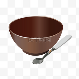 厨具的插画小元素图片_卡通棕色碗具插画