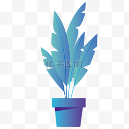 蓝色植物盆栽插画