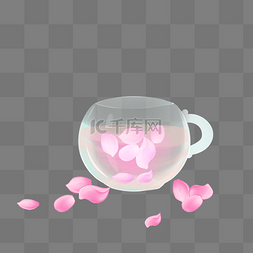 粉色玫瑰花瓣手绘图片_手绘卡通搞小清新玫瑰花瓣茶透明