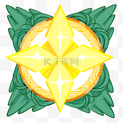 黄绿色徽章装饰插画