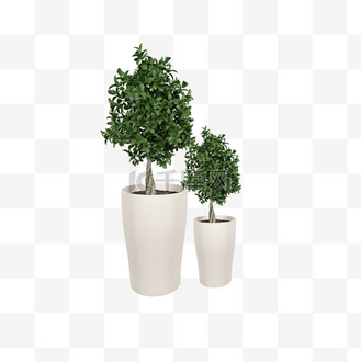 世界地图白色3D素材模型_两盆绿色的植物C4D装饰