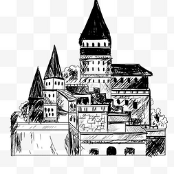线描城堡教堂