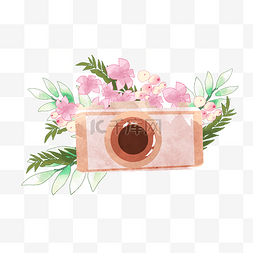 照相机粉色图片_水彩照相机和花卉