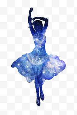 星空图片_女孩跳舞的蓝色背影