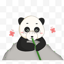 竹节线稿图片_熊猫啃竹子