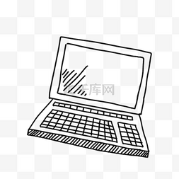 手绘线描电脑插画图片_手绘黑白线描笔记本电脑图