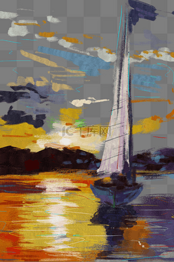 傍晚的云朵图片_夕阳下的帆船