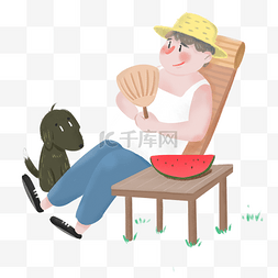 夏日清凉拍照板图片_西瓜乘凉插画