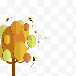 秋天立体剪纸黄叶蜜蜂装饰边框