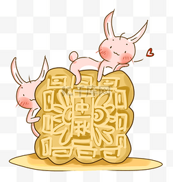 中秋节月饼与兔子PNG