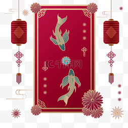 红色灯笼花朵中国节日