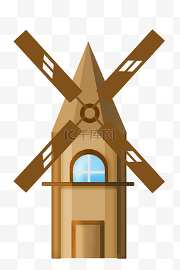 木质的风车图片_棕色的风车装饰插画