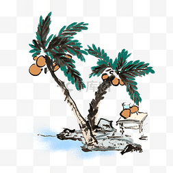 夏日海滩风图片_夏天椰树海滩椰子手绘