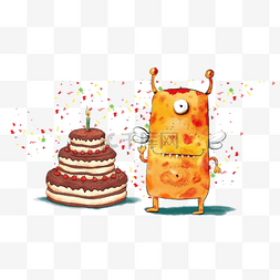 蜡烛小蛋糕图片_Q版卡通小怪兽生日分享蛋糕