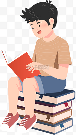 坐在父亲头上图片_坐在书上看书的男生夏天