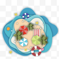 太阳伞图片_海滩岛剪纸插图