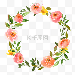 粉色手绘花环图片_海棠花水彩花环png