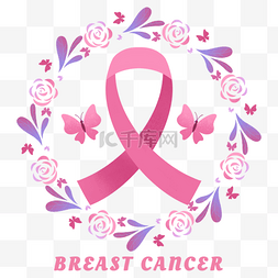 乳腺癌日手绘创意粉红丝带乳腺癌