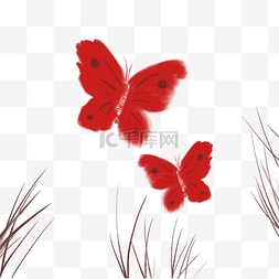 水彩红色蝴蝶图片_中国风水彩红色一对蝴蝶
