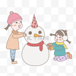 春节堆雪人图片_放假了寒假堆雪人学生