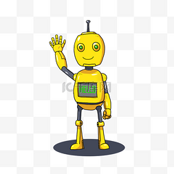 智能机械人图片_手绘卡通招手显示HELLO的黄色机器