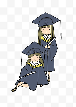 毕业照合照卡通图片_两个穿着毕业服的女生的毕业照